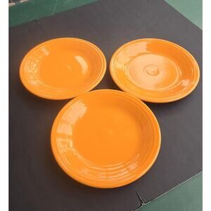 Fiesta Orange Ceramic Dinner Plates Set Of 3 Round USA Homer Laughlin Tableware